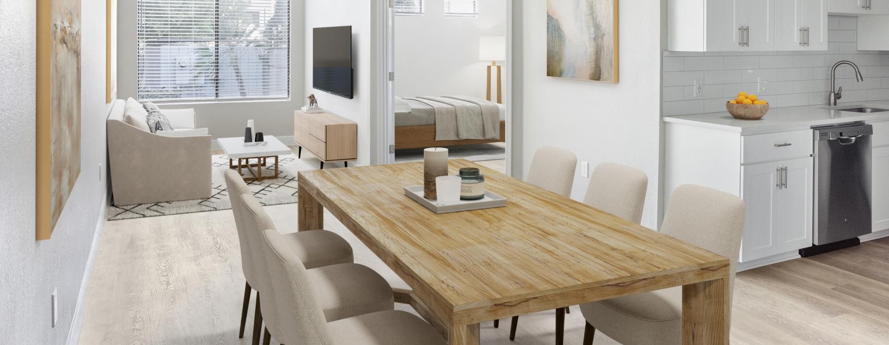 a kitchen with a table and chairs